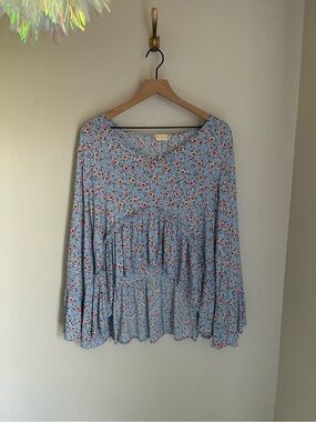 Altar’d State Cottage Floral Ruffle Feminine High Low Top Size Medium